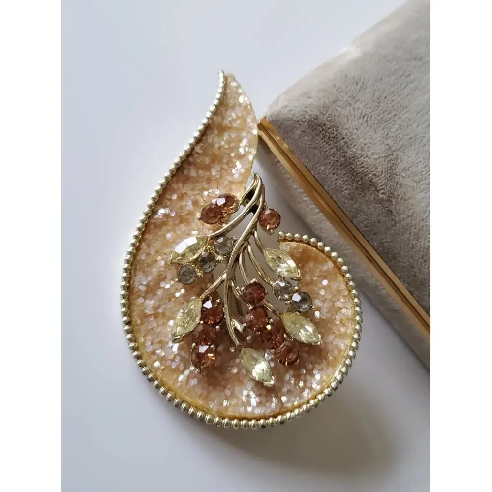 Vintage Glitter Crusted Coro Designer Swirl Brooch